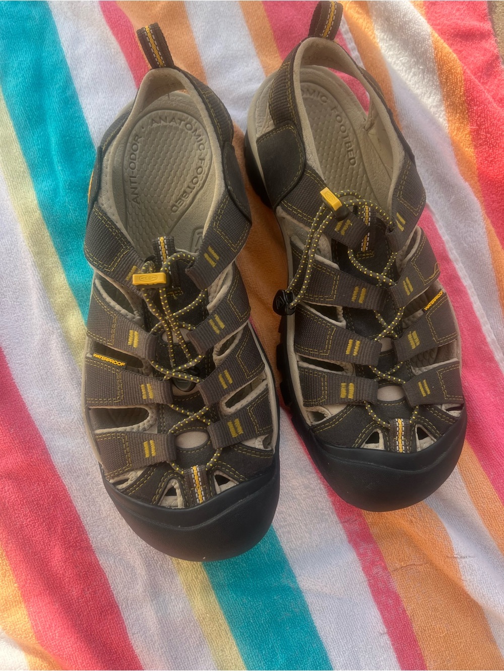 Keen Brown Sandals with Yellow Accents